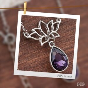 Purple Lotus Charm Necklace